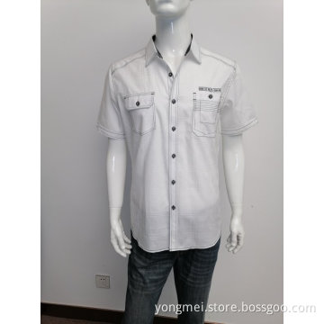 Men's cotton solid jacard casual shirt.